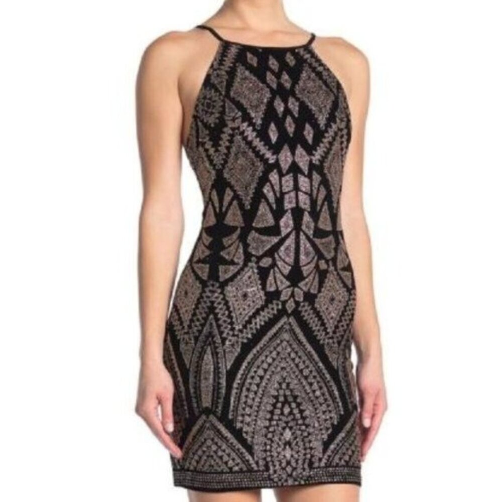 JUMP Apparel for Macy's Black & Gold Glitter Bodycon Sheath Dress Juniors sz 1/2